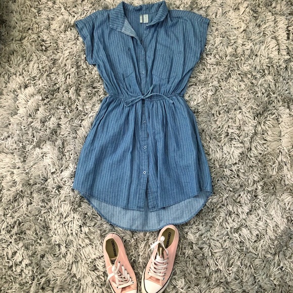blue dress with white stripes